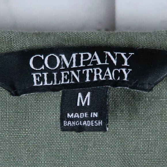 COMPANY ELLEN TRACY CAPER GREEN ROUND NECK 1/2 SLEEVE LINEN TUNIC TOP SIZE M - Picture 2 of 7